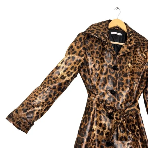 Vintage Georgiou Studio jacket leopard print belted lightweight trench size S - Picture 8 of 8